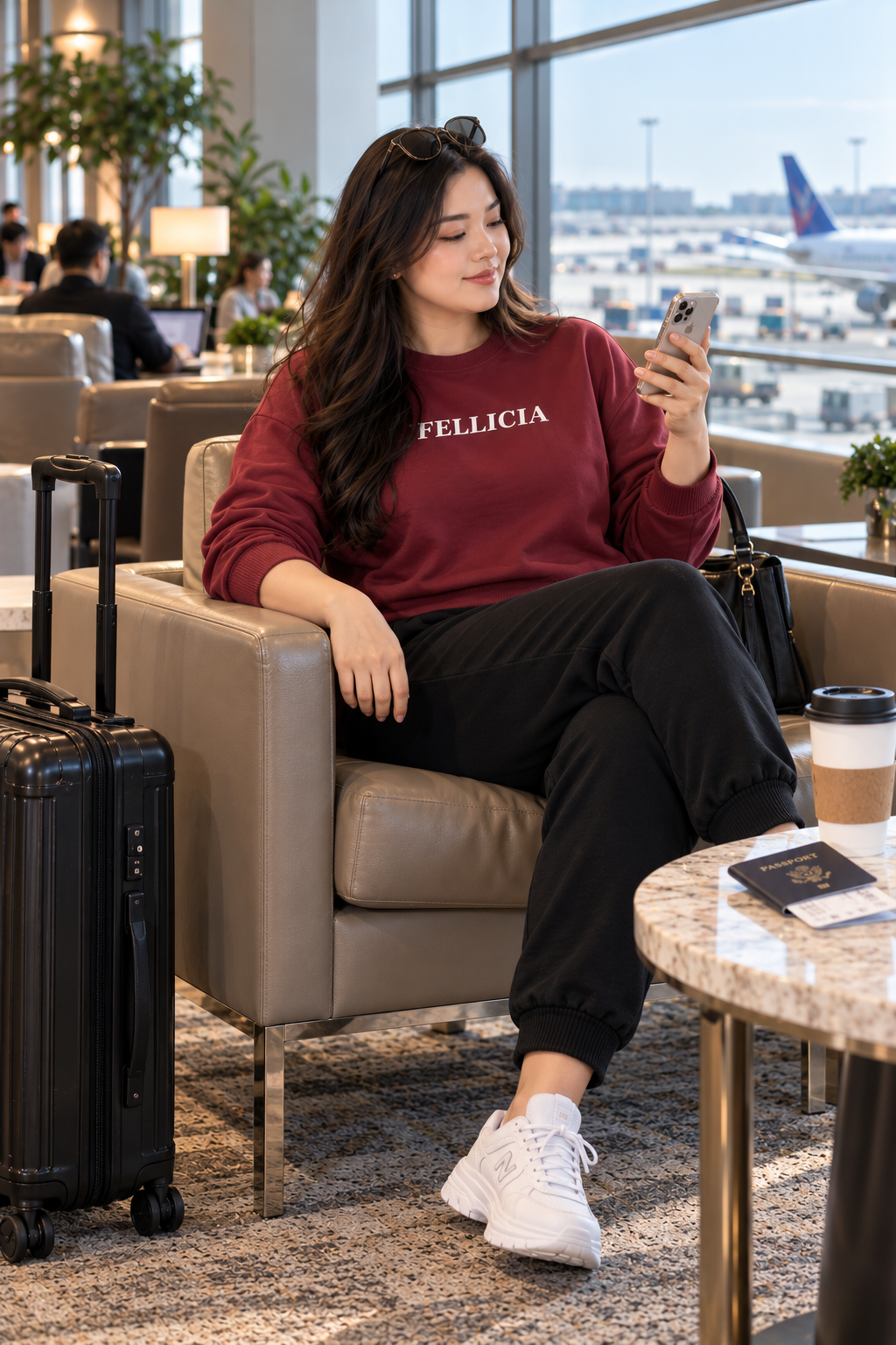 Sweatshirt & Jogger Vacation Set (Maroon-Black)