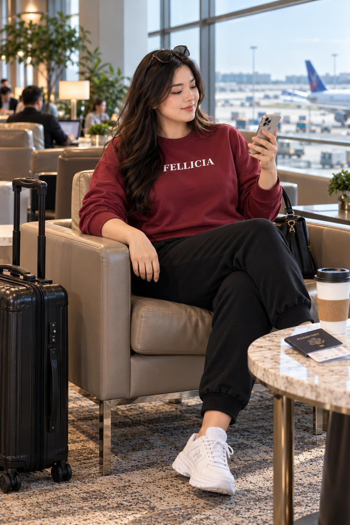 Sweatshirt & Jogger Vacation Set (Maroon-Black)