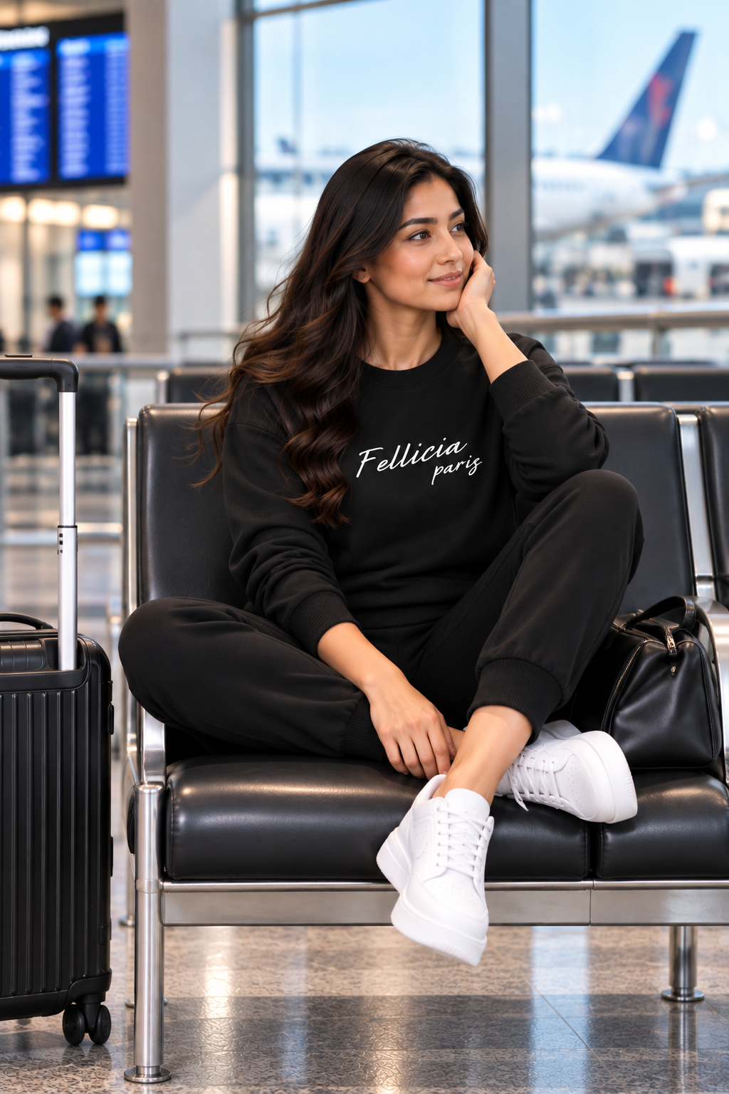 Sweatshirt & Jogger Vacation Set (Black-Black)