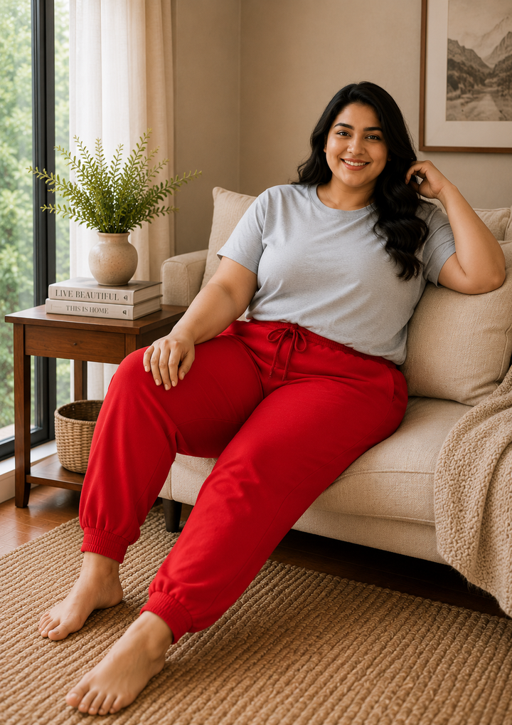 GHAR Jogger Pant – 100% Cotton | 260 GSM Loop Knit - RED