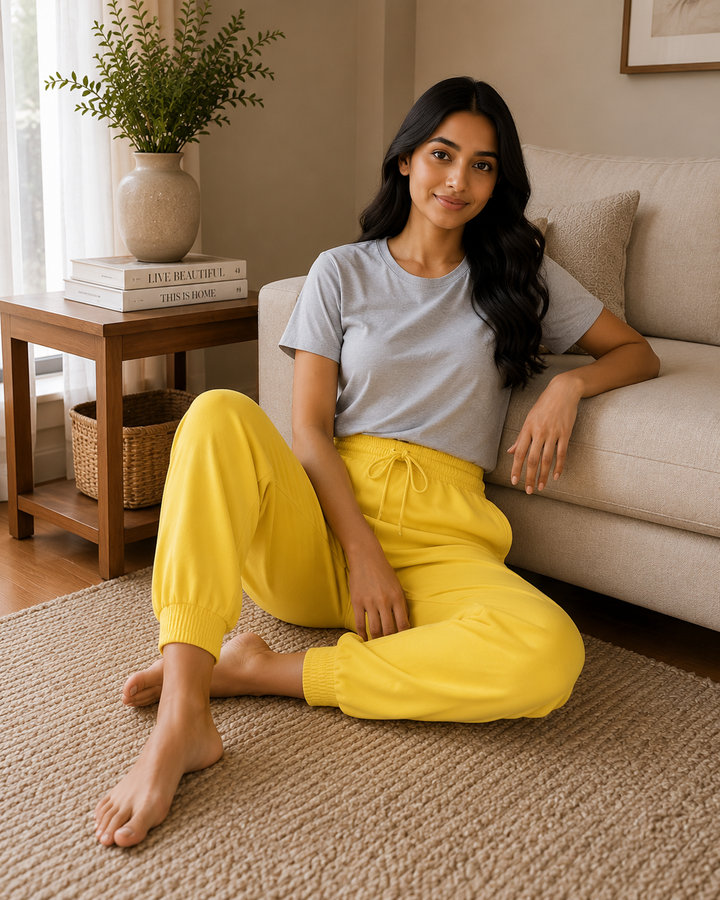 GHAR Jogger Pant – 100% Cotton | 260 GSM Loop Knit - NEON YELLOW