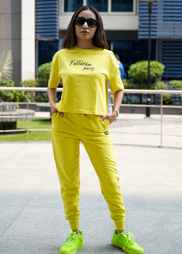 Sweat-Tee & Jogger Vacation Set (Yellow CO-ORD)