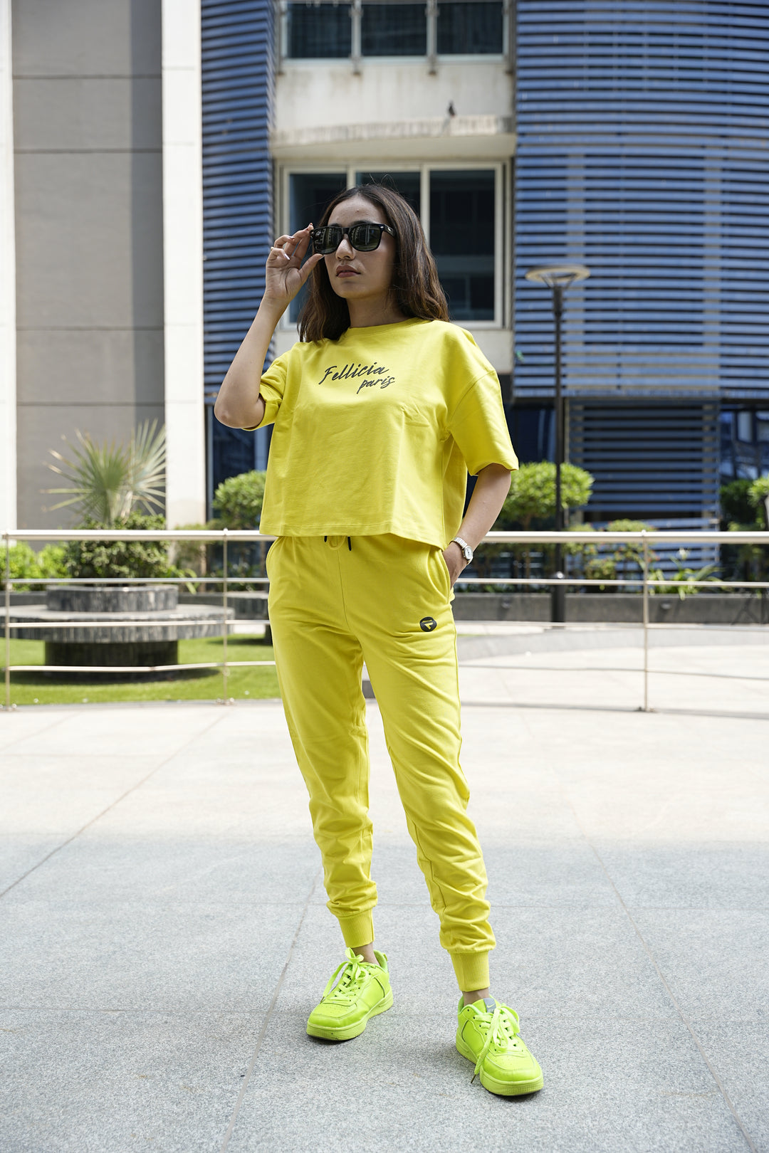 Sweat-Tee & Jogger Vacation Set (Yellow CO-ORD)