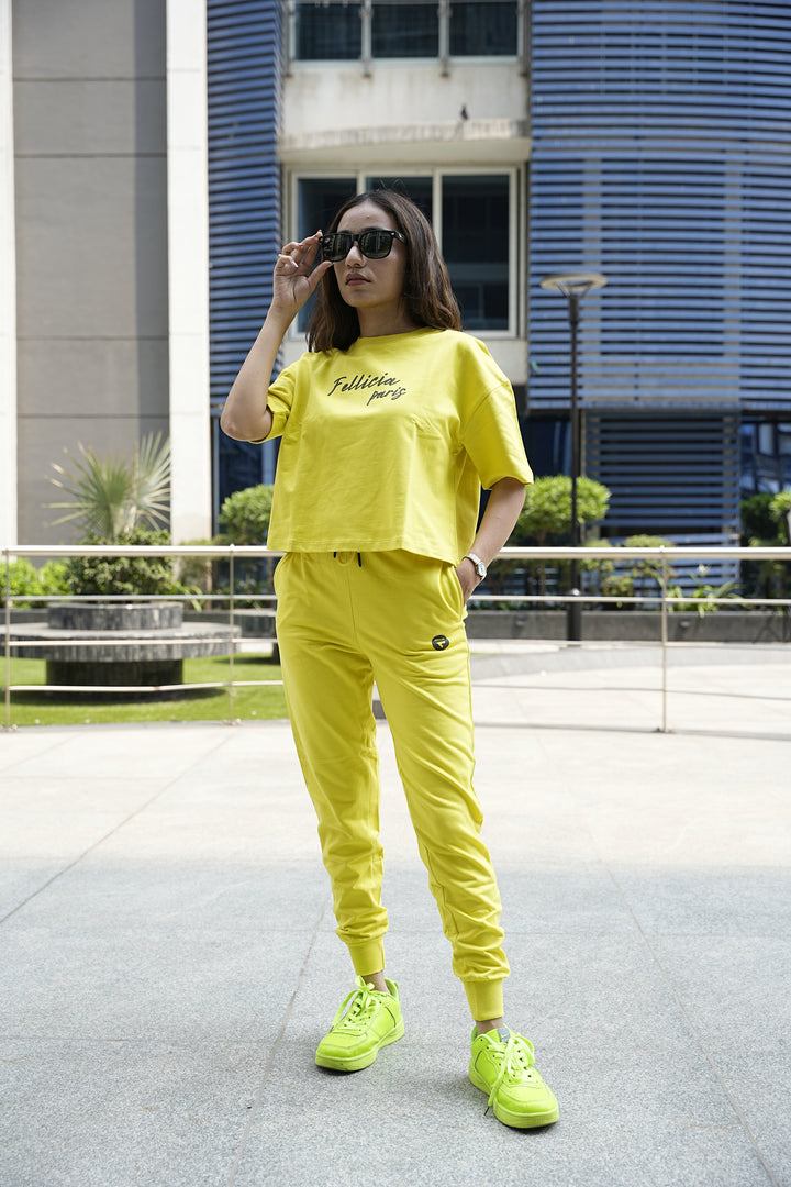 Sweat-Tee & Jogger Vacation Set (Yellow CO-ORD)