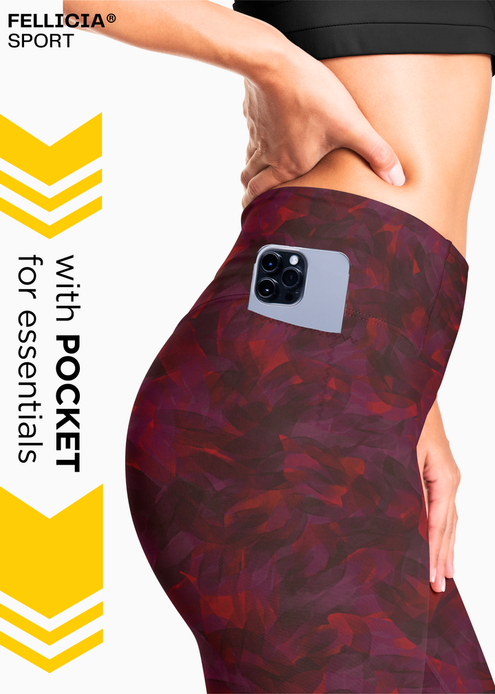 Active Tights with Pocket (Burgundy Maze)