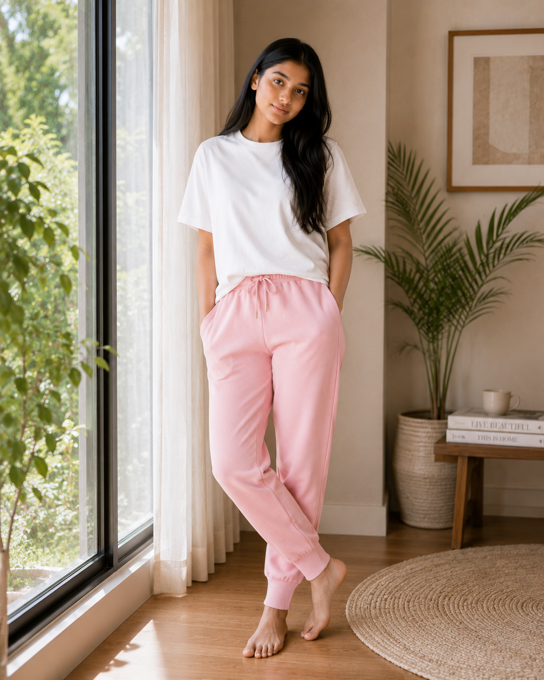 GHAR Jogger Pant – 100% Cotton | 260 GSM Loop Knit - BLUSH