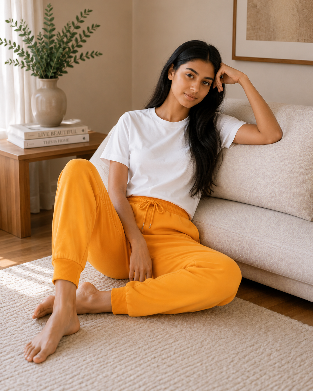 GHAR Jogger Pant – 100% Cotton | 260 GSM Loop Knit - MARIGOLD