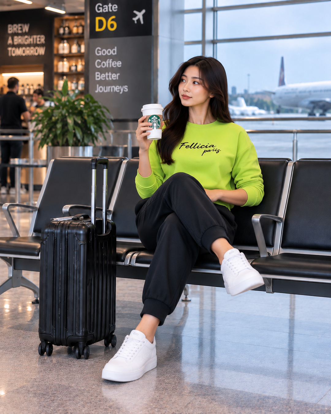 Sweatshirt & Jogger Vacation Set (Lime Green-Black)