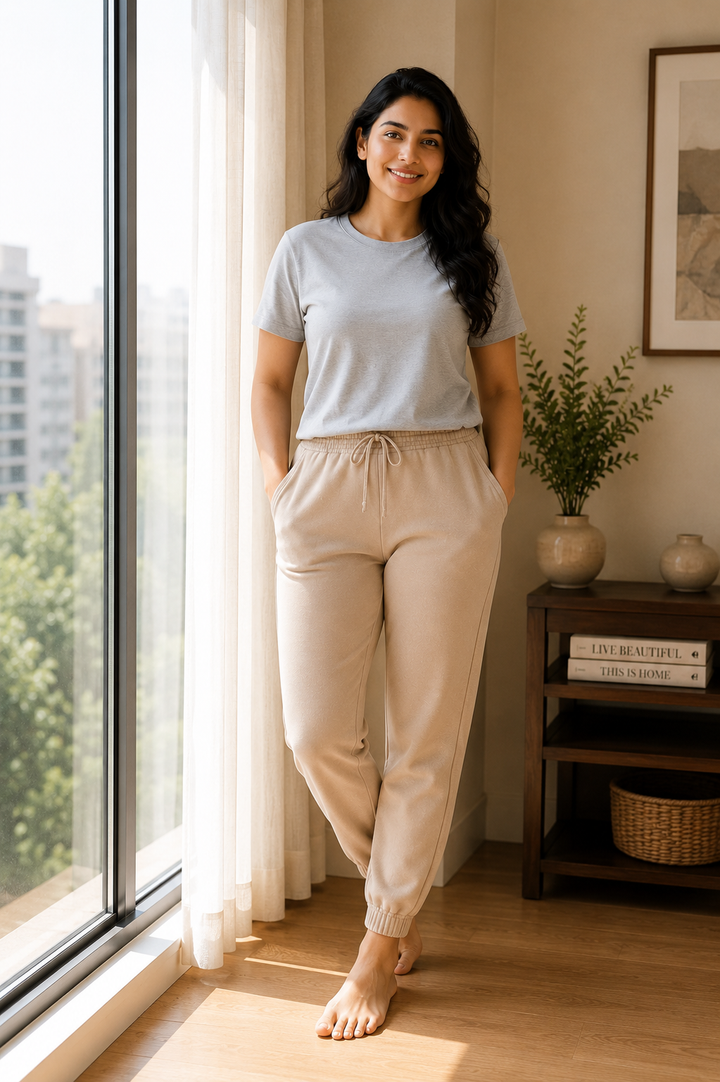 GHAR Jogger Pant – 100% Cotton | 260 GSM Loop Knit - BEIGE