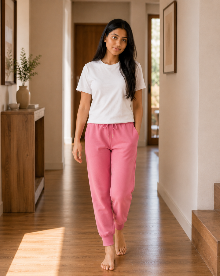 GHAR Jogger Pant – 100% Cotton | 260 GSM Loop Knit - PINK
