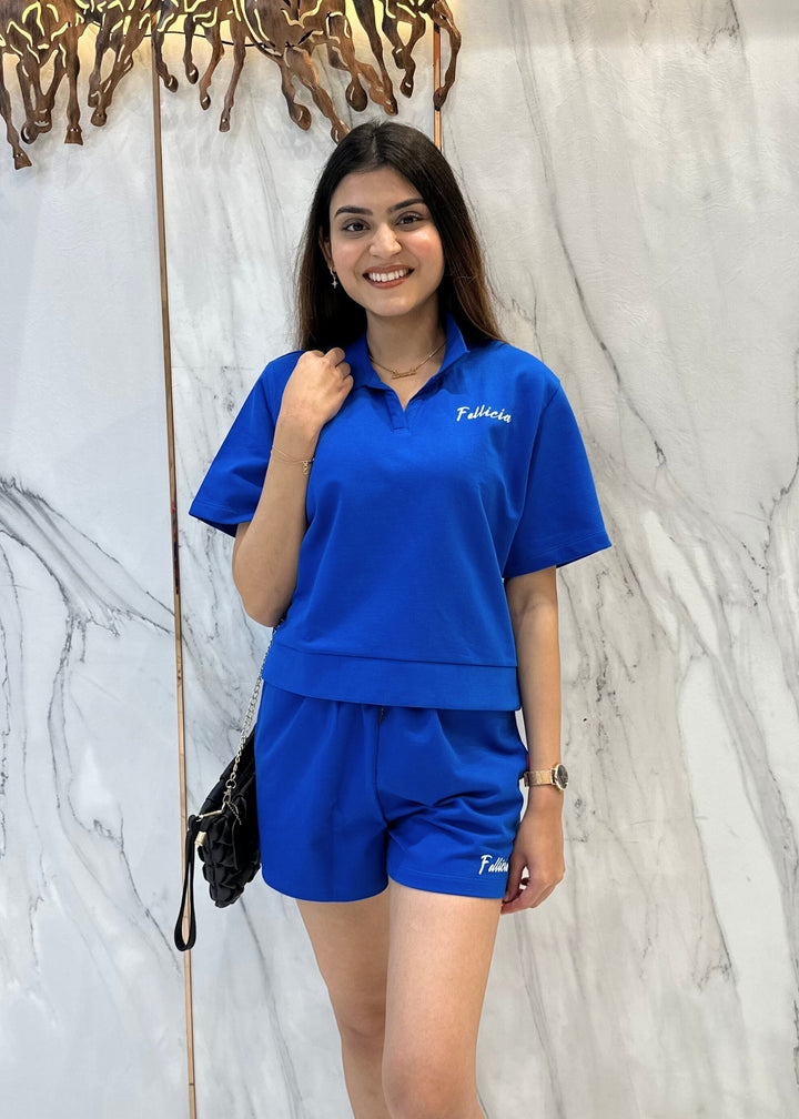 Co-ord Set (Azure Blue) French Polo & Shorts for Women