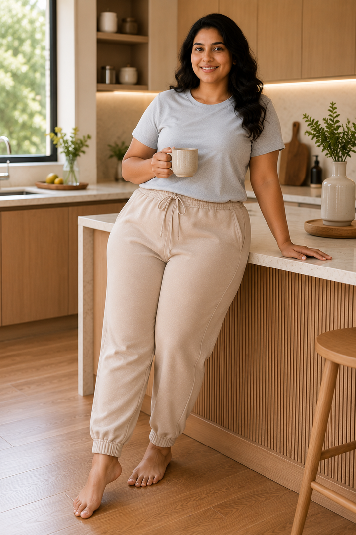 GHAR Jogger Pant – 100% Cotton | 260 GSM Loop Knit - BEIGE