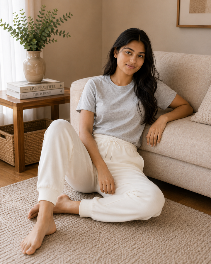 GHAR Jogger Pant – 100% Cotton | 260 GSM Loop Knit - WHITE