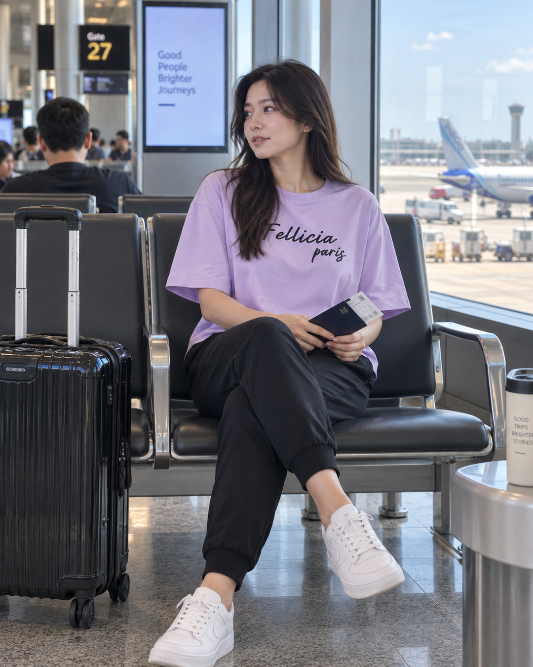 SweatTee& Jogger Vacation Set (LILAC-Black)