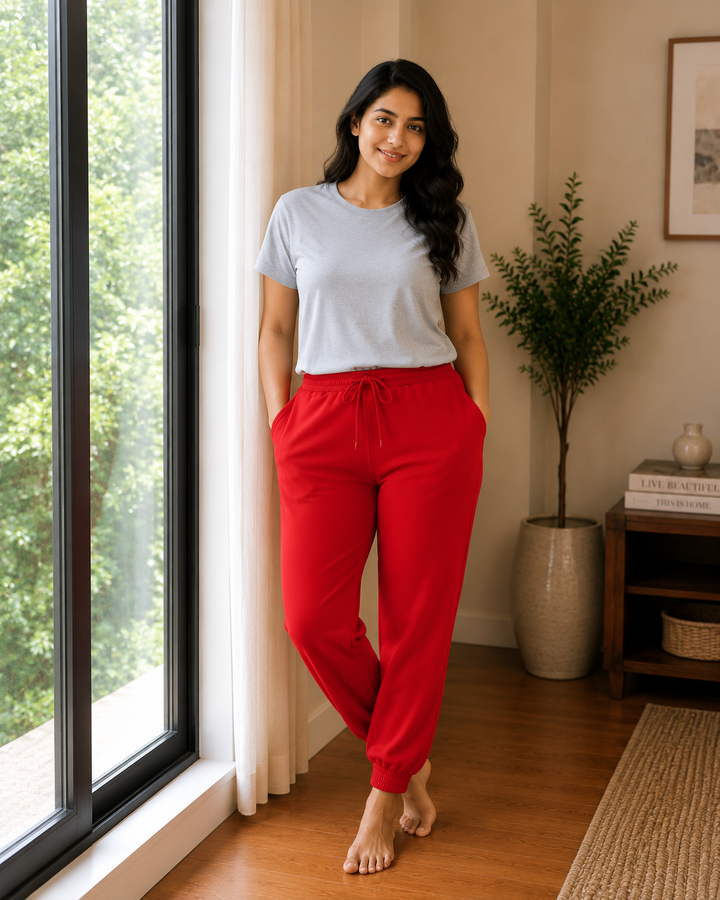 GHAR Jogger Pant – 100% Cotton | 260 GSM Loop Knit - RED