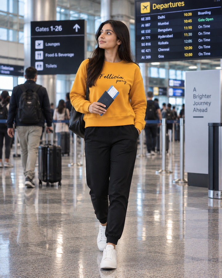 Sweatshirt & Jogger Vacation Set (Marigold-Black)
