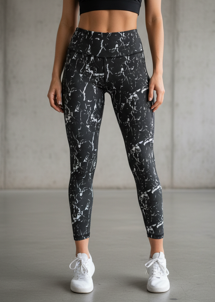 Active Tights with Pocket (Black Abstract)