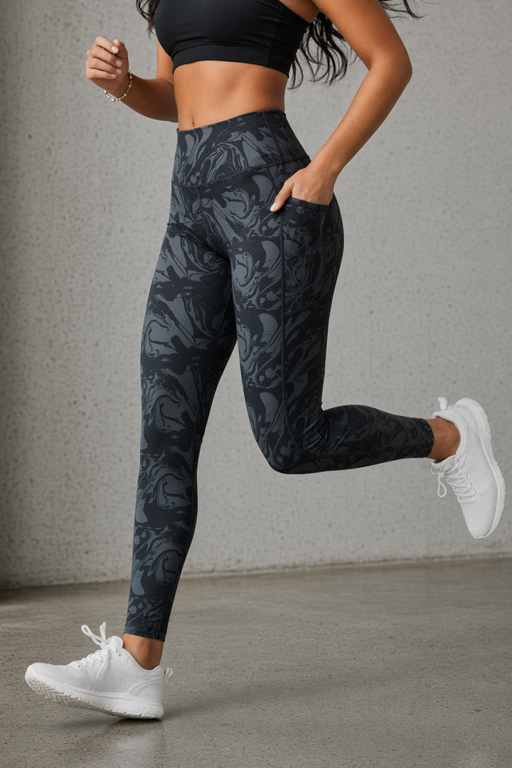 Active Tights with Pocket - Black Mirage