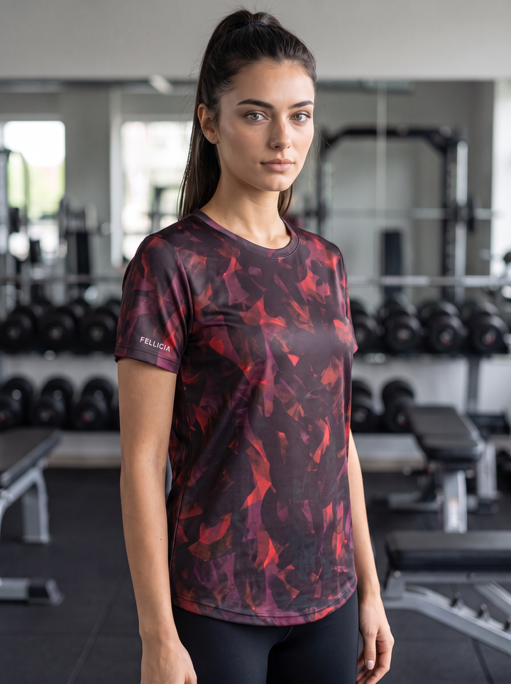 Active T-Shirt for Women - Burgandy Maze