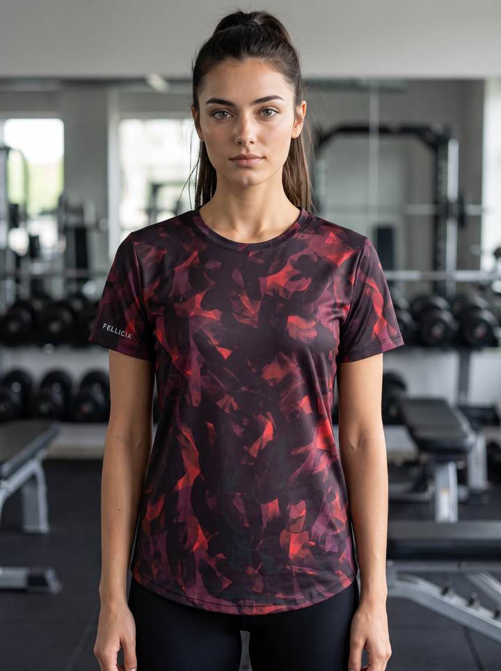Active T-Shirt for Women - Burgandy Maze