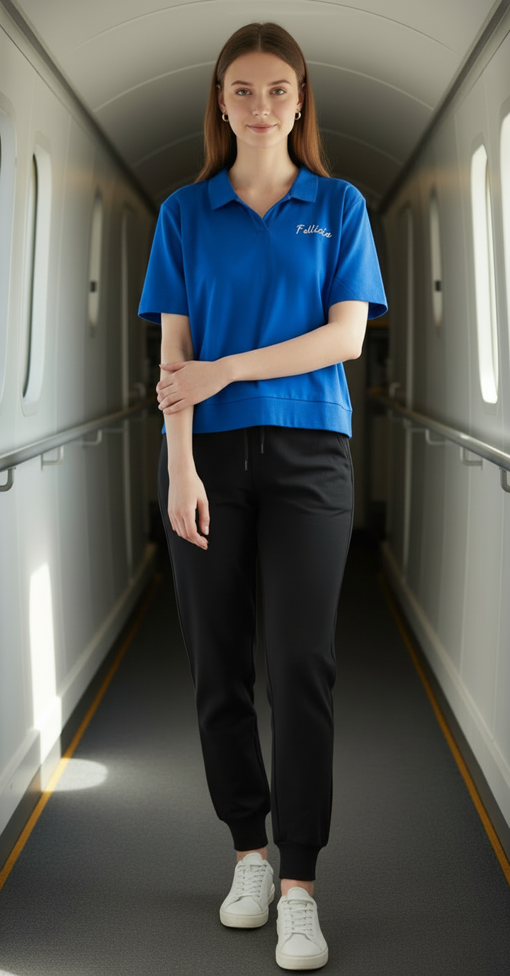 TRAVEL Polo Sweat-Tee & Jogger Set (Blue-Black)