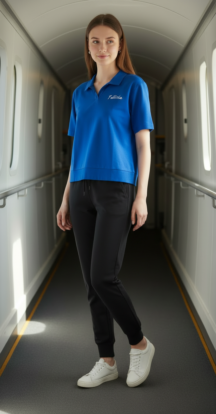 TRAVEL Polo Sweat-Tee & Jogger Set (Blue-Black)