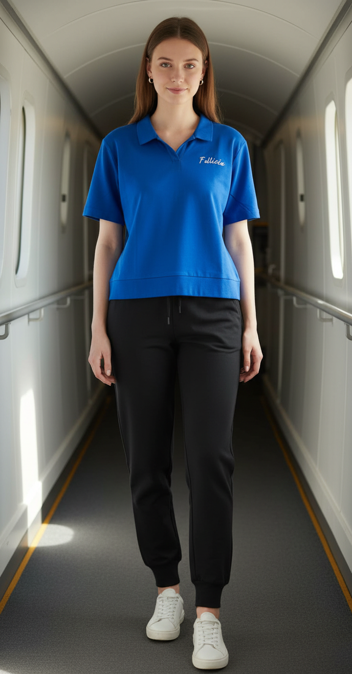 TRAVEL Polo Sweat-Tee & Jogger Set (Blue-Black)