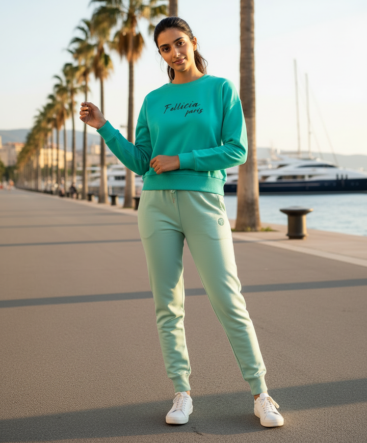 Women’s Sweatshirt & Joggers QUIRKY Set (Coral Green–Mint Green)