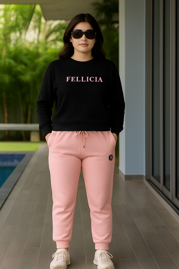 Women's Sweatshirt & Joggers QUIRKY Set (Black-Blush Pink)
