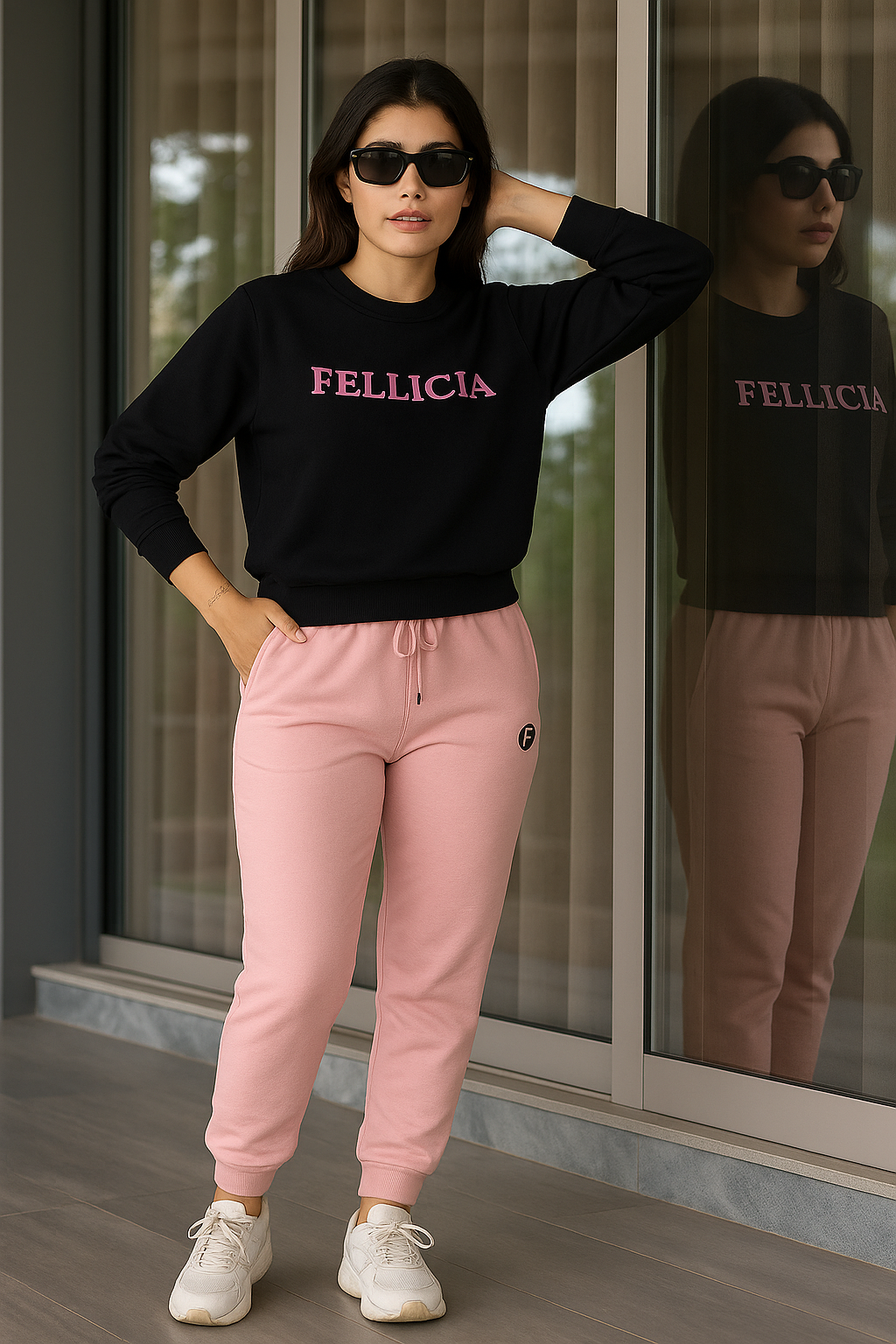 Women's Sweatshirt & Joggers QUIRKY Set (Black-Blush Pink)