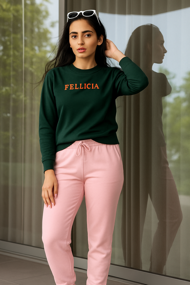 Women’s Sweatshirt & Joggers QUIRKY Set (Olive–Blush Pink)
