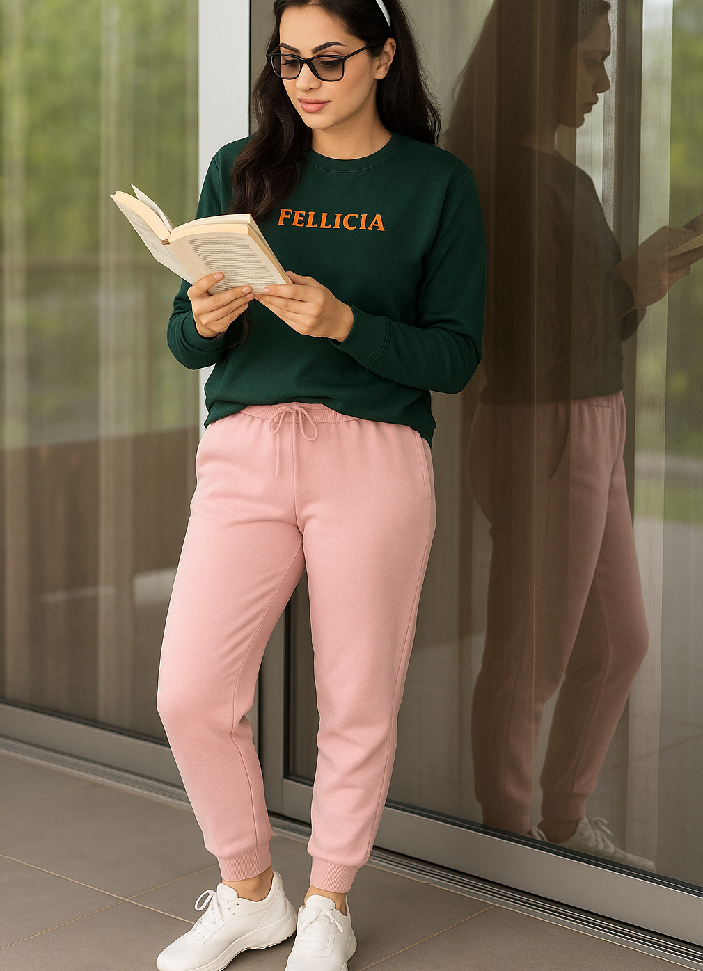 Women’s Sweatshirt & Joggers QUIRKY Set (Olive–Blush Pink)