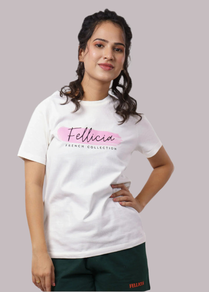 White Signature Print T-shirt for Women