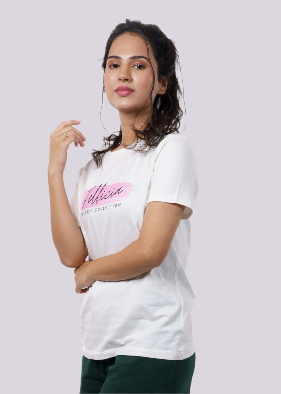 White Signature Print T-shirt for Women