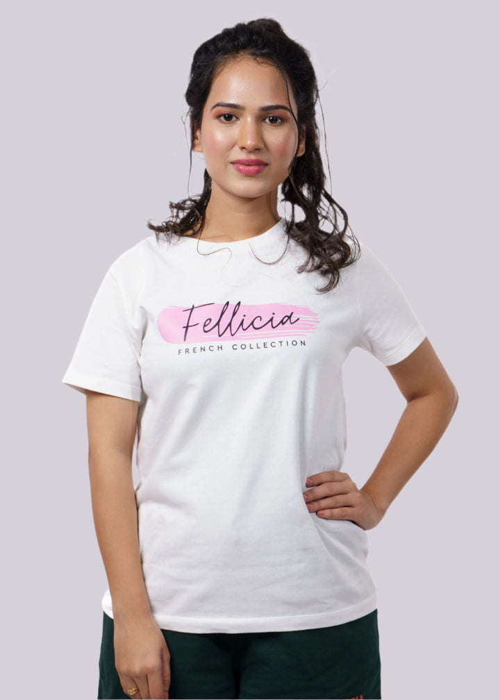 White Signature Print T-shirt for Women