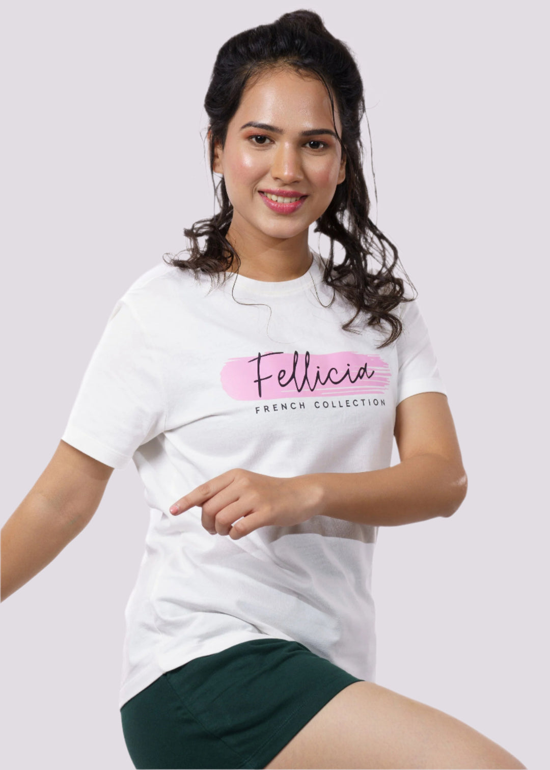 White Signature Print T-shirt for Women