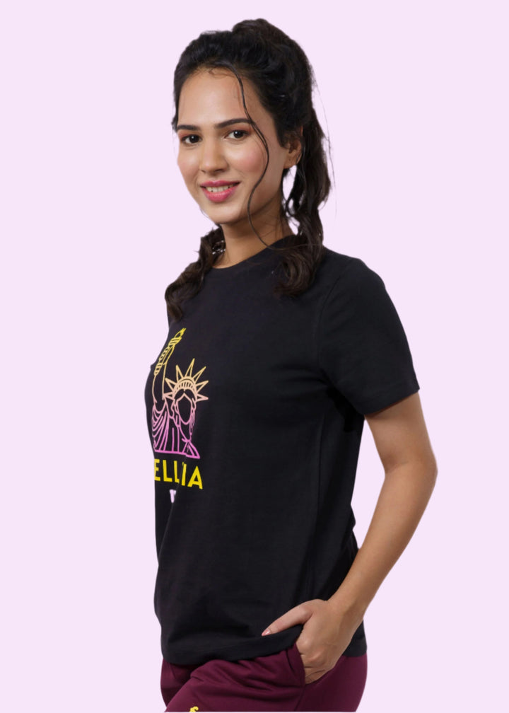 Black Graphic Print T-shirt for Women
