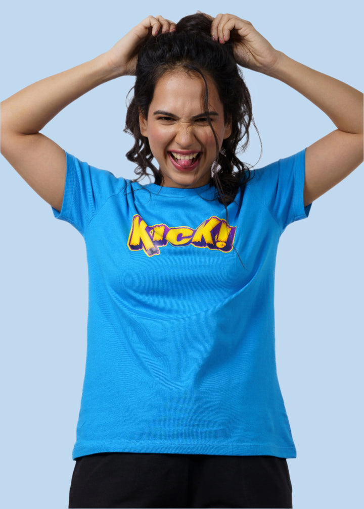 Blue Typography Print T-shirt for Women