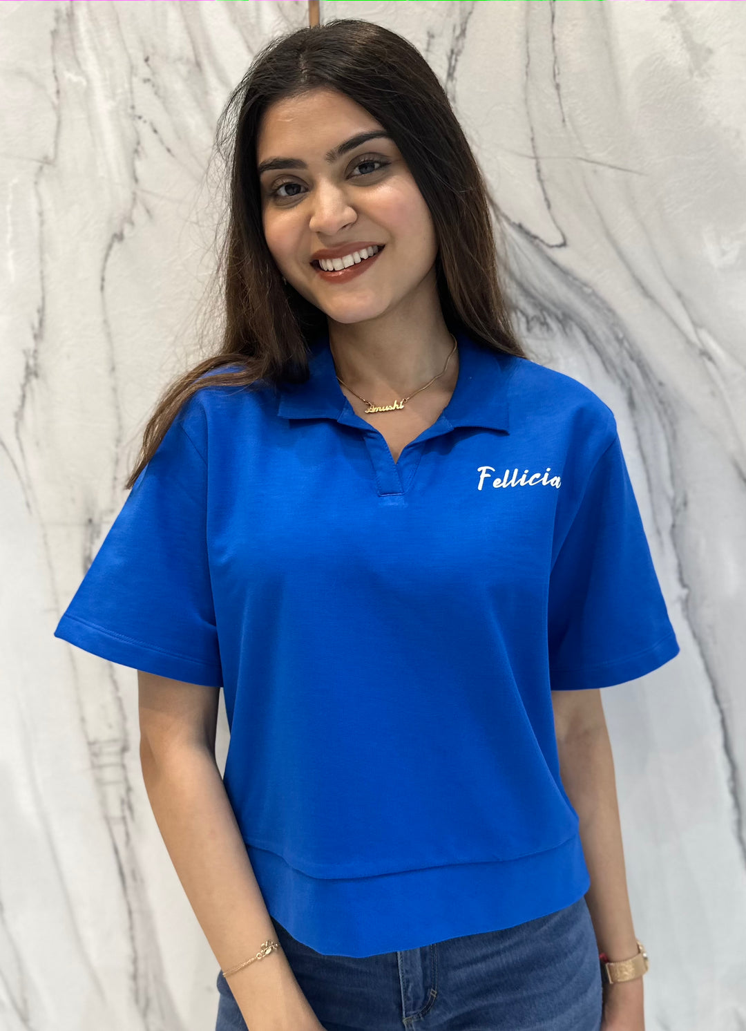 100% Cotton Loop Knit Polo Sweatshirt - AZURE BLUE