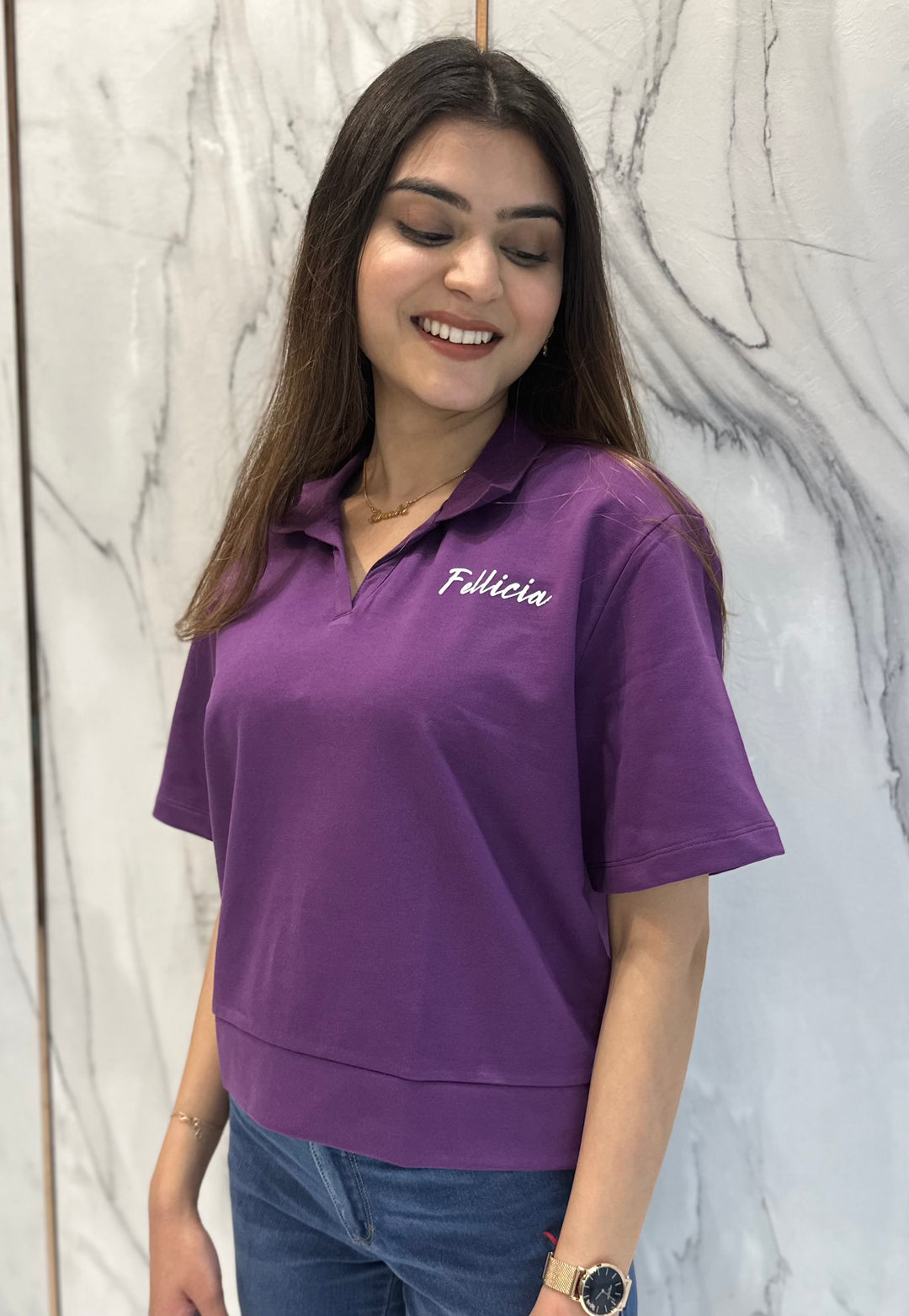 100% Cotton Loop Knit Polo Sweatshirt - PURPLE