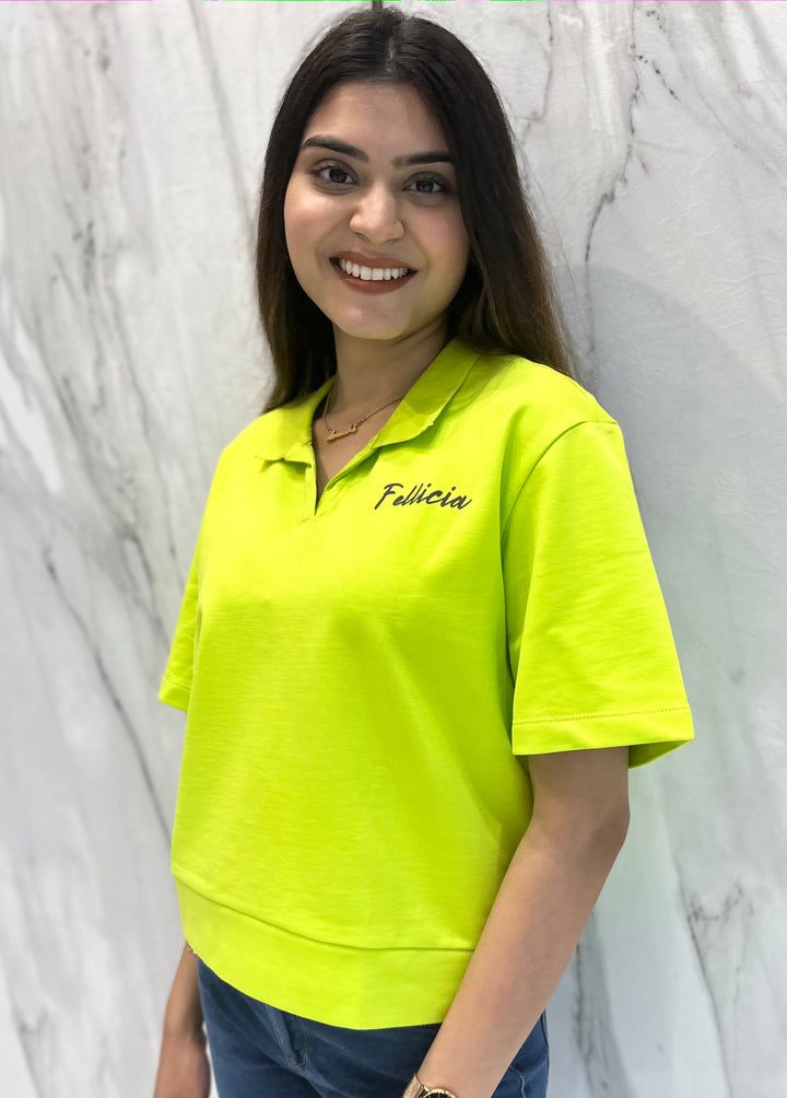100% Cotton Loop Knit Polo Sweatshirt - LIME GREEN