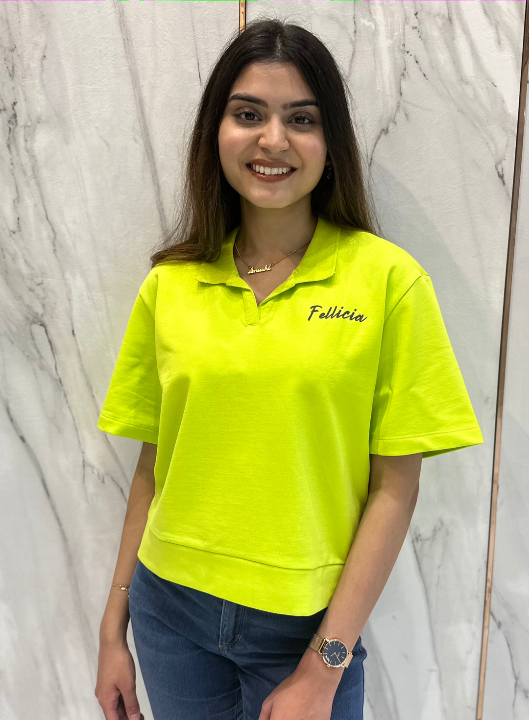 100% Cotton Loop Knit Polo Sweatshirt - LIME GREEN