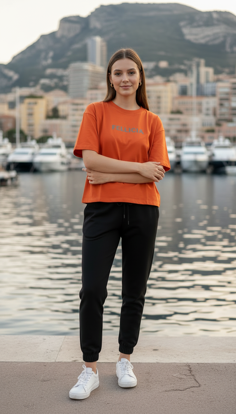 FUNKY Summer – Rust Orange Sweat-Tee & Black Jogger Set