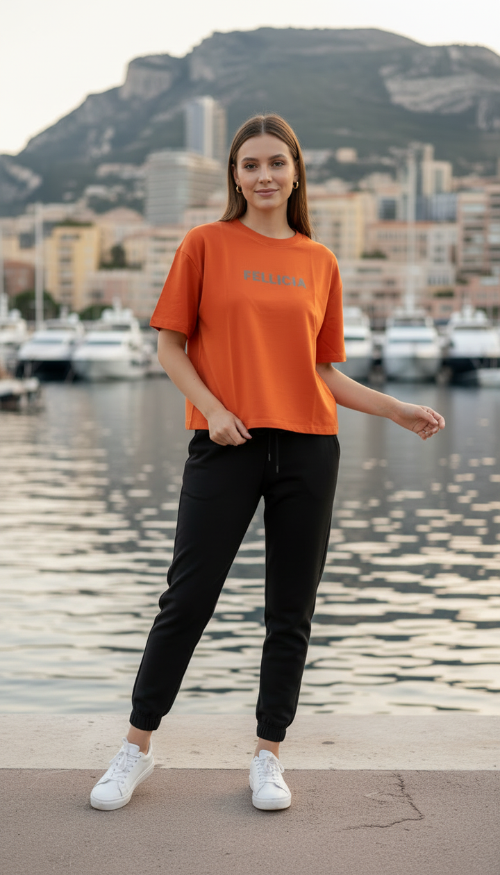 FUNKY Summer – Rust Orange Sweat-Tee & Black Jogger Set