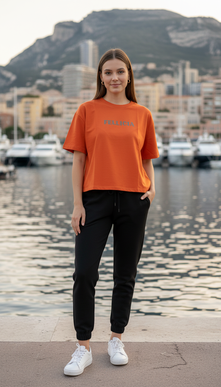 FUNKY Summer – Rust Orange Sweat-Tee & Black Jogger Set