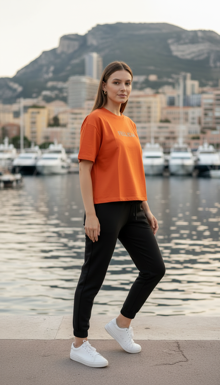 FUNKY Summer – Rust Orange Sweat-Tee & Black Jogger Set