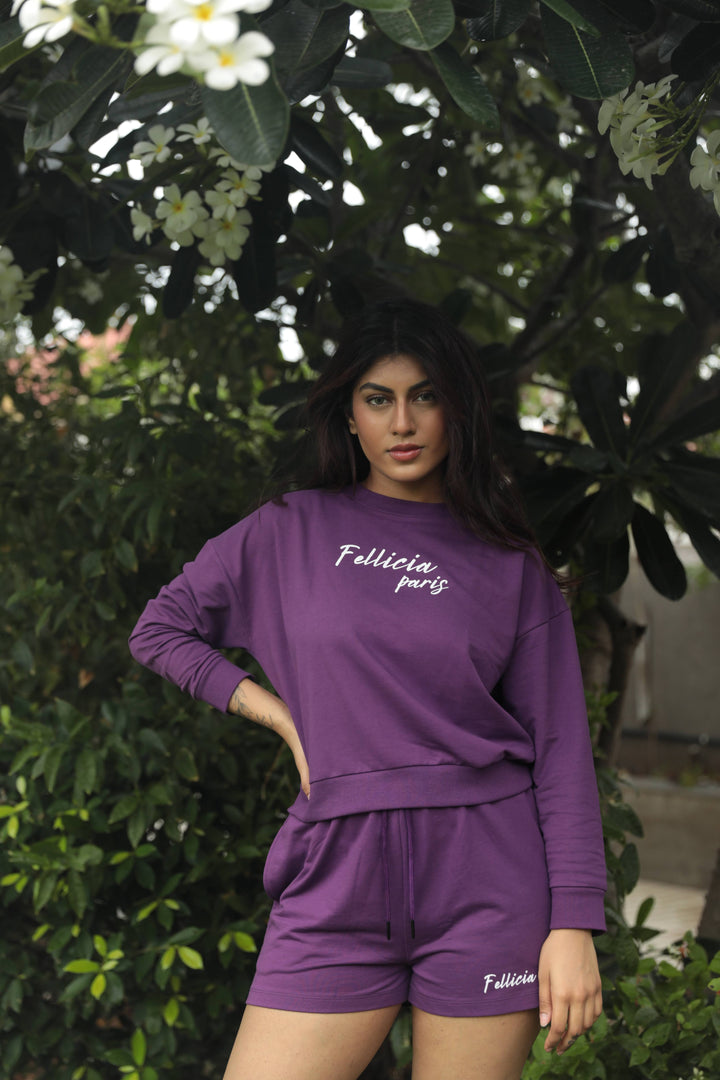 Co-ord Set (Royal Purple) Sweatshirt & Shorts for Women