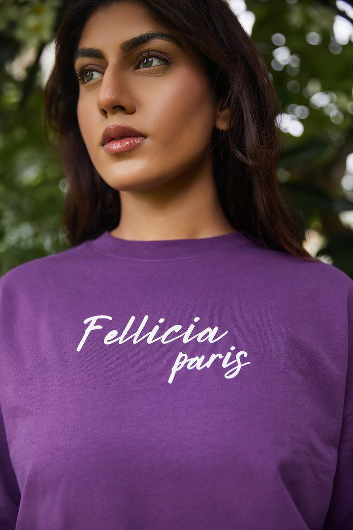 100% Cotton Loop Knit Tee & Shorts Co-ord Set - PURPLE