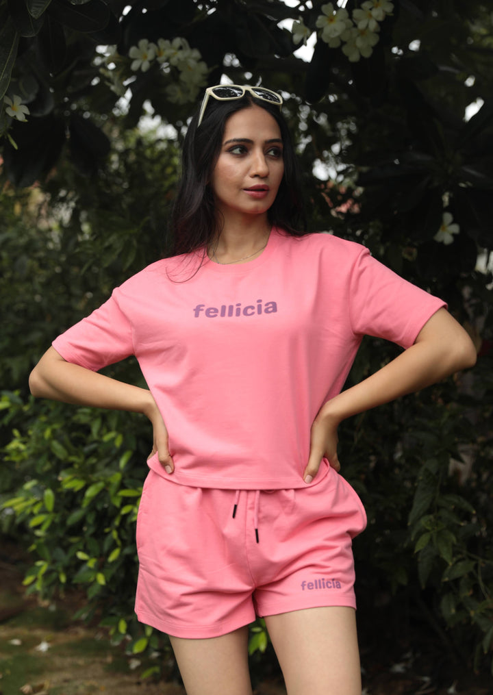 Co-ord Set (Pink) Sweatshirt & Shorts for Women