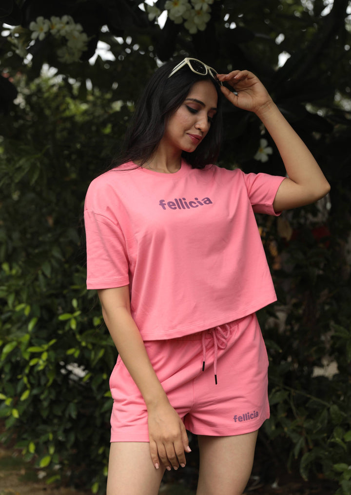 Co-ord Set (Pink) Sweatshirt & Shorts for Women